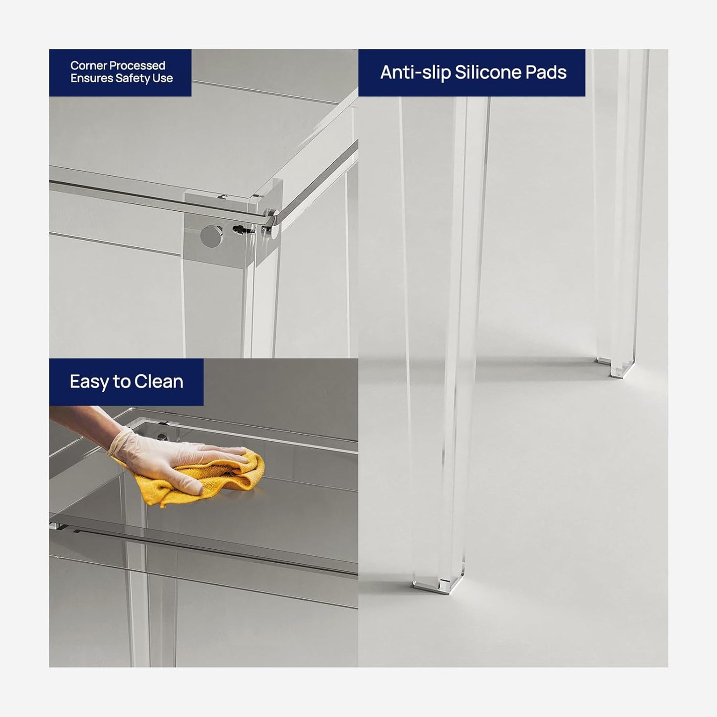 HMYHUM Acrylic Computer Desk, 43.3 Inch, Clear Study Desk for Home Office, Writing, Vanity, Modern, Easy Assembly, 19.7" W x 29.5" H, Right-Angle Legs Design