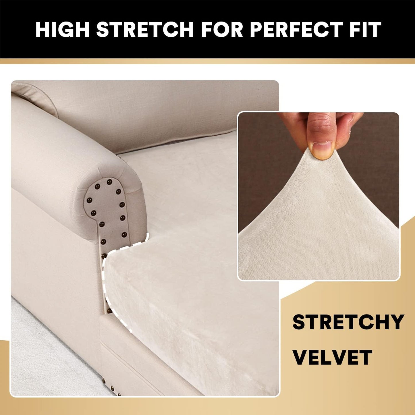 PrinceDeco Sectional Couch Covers Velvet Couch Cover for Dogs Washable L Shaped Couch Cover 1 Piece Individual Sectional Couch Covers with Elastic Bottom(Chaise Lounge,Ivory)