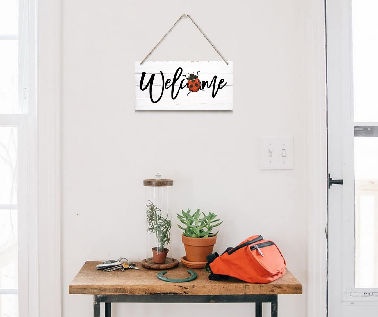 Welcome Decor Sign, Hanging Wood Sign Home Decorative, Printed Wood Wall Art Sign, Ladybug Welcome Sign, Door Sign, Front Door Wall Art Decor, Welcome Sign for Home Farmhouse Yard Garden 12 * 6inch