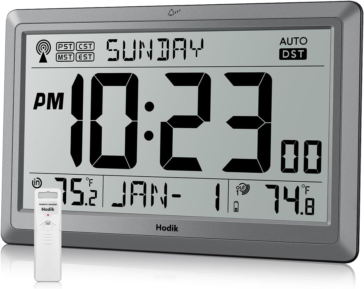Wall Clock Atomic with Indoor Outdoor Temperature Battery Powered, Easy Reading with 10.5 Inch Large LCD Display, 330FT Range Table Wall Clock With DST, 12/24 Hour for Living Room Kitchen (Silver)