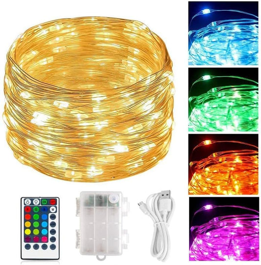 USB and Battery Operated Fairy Lights, 39Ft 120 LED Color Changing Fairy Lights with Remote and Timer, Battery Powered Twinkle String Lights for Bedroom, Party, Indoor Christmas Party Halloween Decor