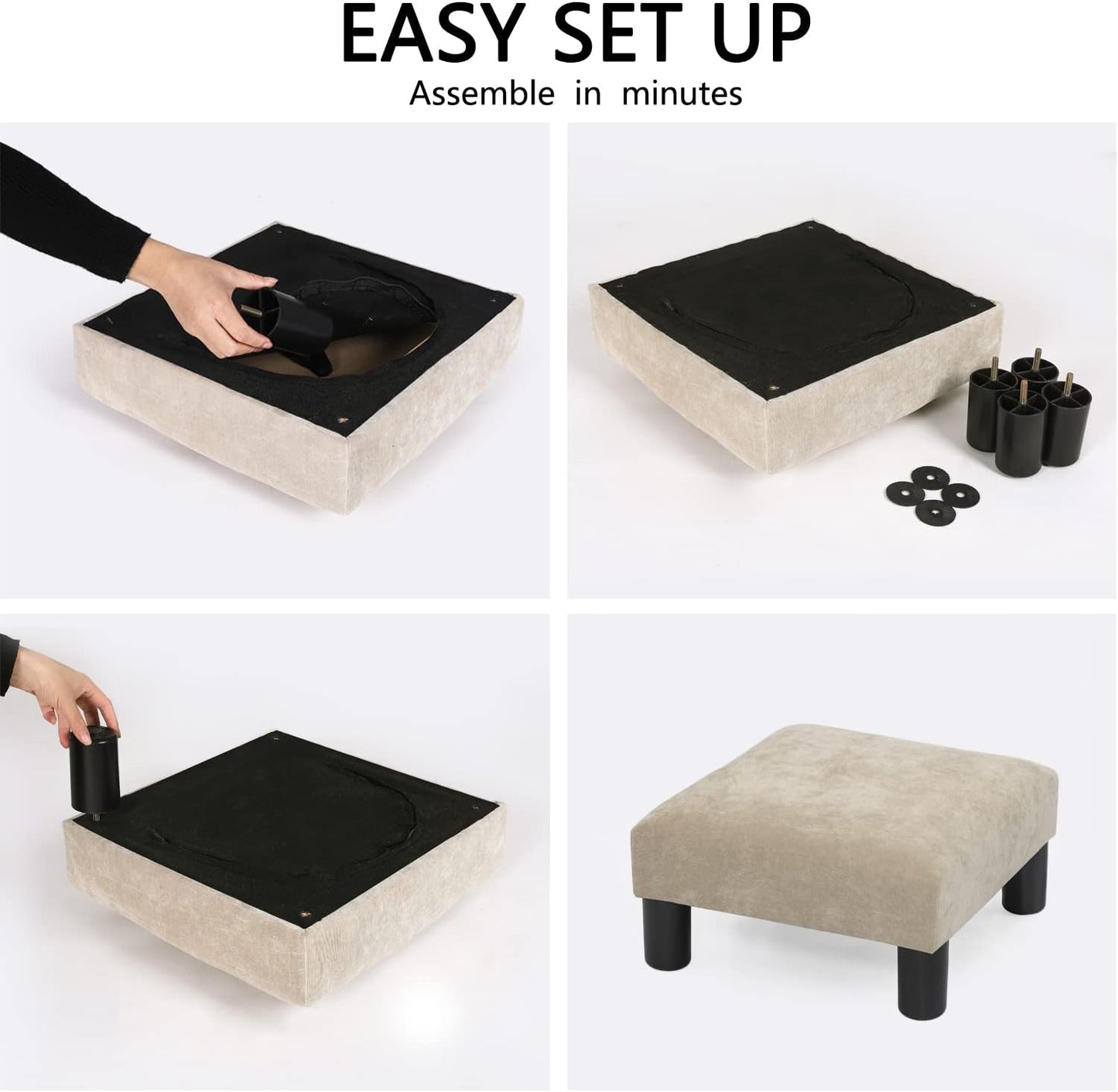 Joveco Small Foot Rest Stool Ottoman, 15" Fabric Square Footstool Upholstered Footrest for Chair, Under Desk, Office, Living Room, Wheat