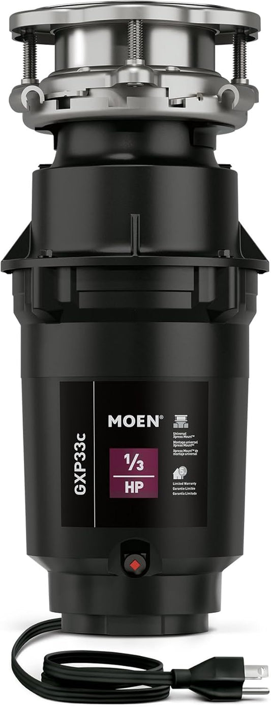 Moen Lite Series PRO Compact Continuous Feed Garbage Disposal for Kitchen Sink with Power Cord, GXP33C