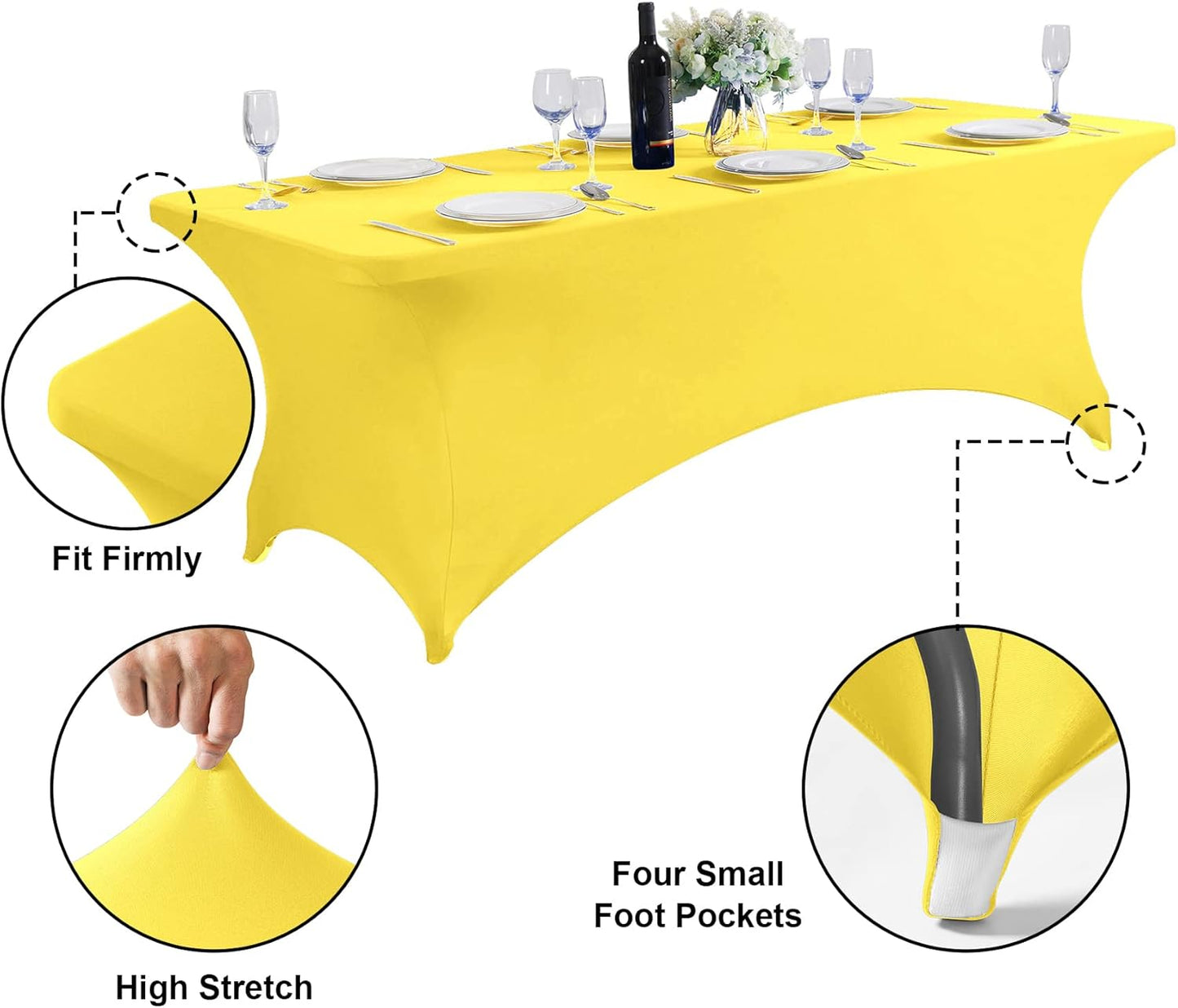 SuperO 2Pack Waterproof Spandex Table Cover for 6FT Table Universal Fitted Stretch Tablecloth for Party, Banquet, Wedding and Events-Yellow