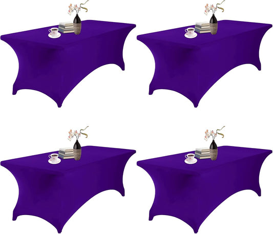 4Pack Spandex Waterproof Table Covers 8ft，Spandex 8ft Waterproof Table Cover for Party,Wedding, Banquet, and Events(Purple)