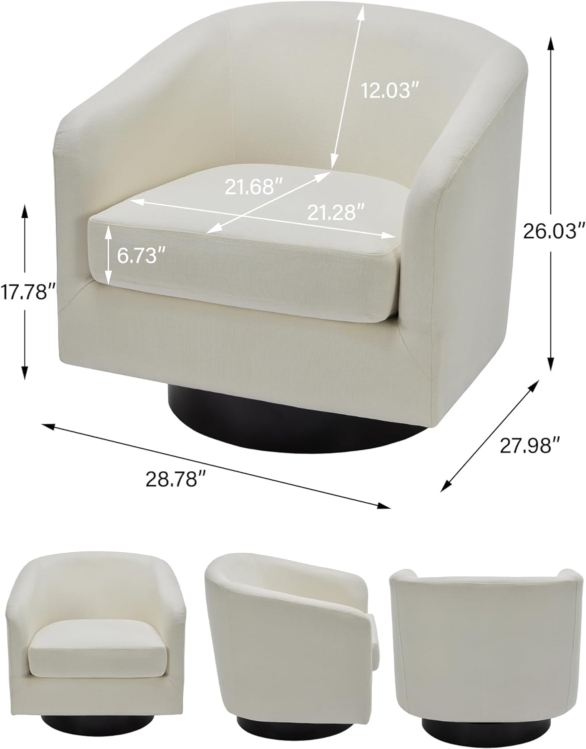 Swivel Barrel Accent Chair, Modern Round Linen Arm Chair for Living Room, Bedroom, Comfy Club Reading Chairs for Adults（Linen Fabric, Beige, Set of 2