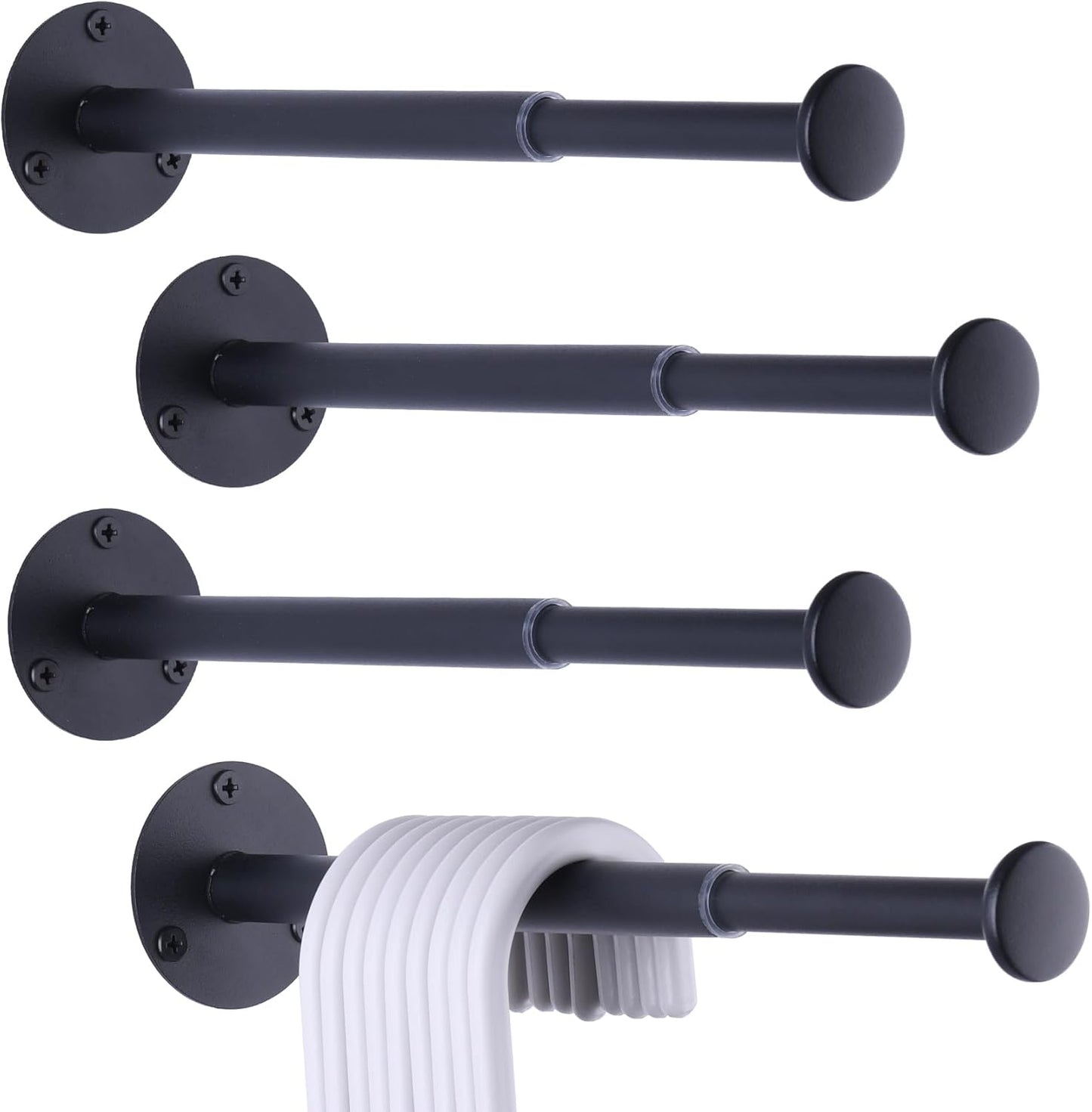 4 Pack Retractable Hanger Holder for Laundry Room, Wall Mount Organizer Rack for Lightweight Clothes, Space Saving Laundry Hook Rod, Keep Empty Hangers Handy, Black
