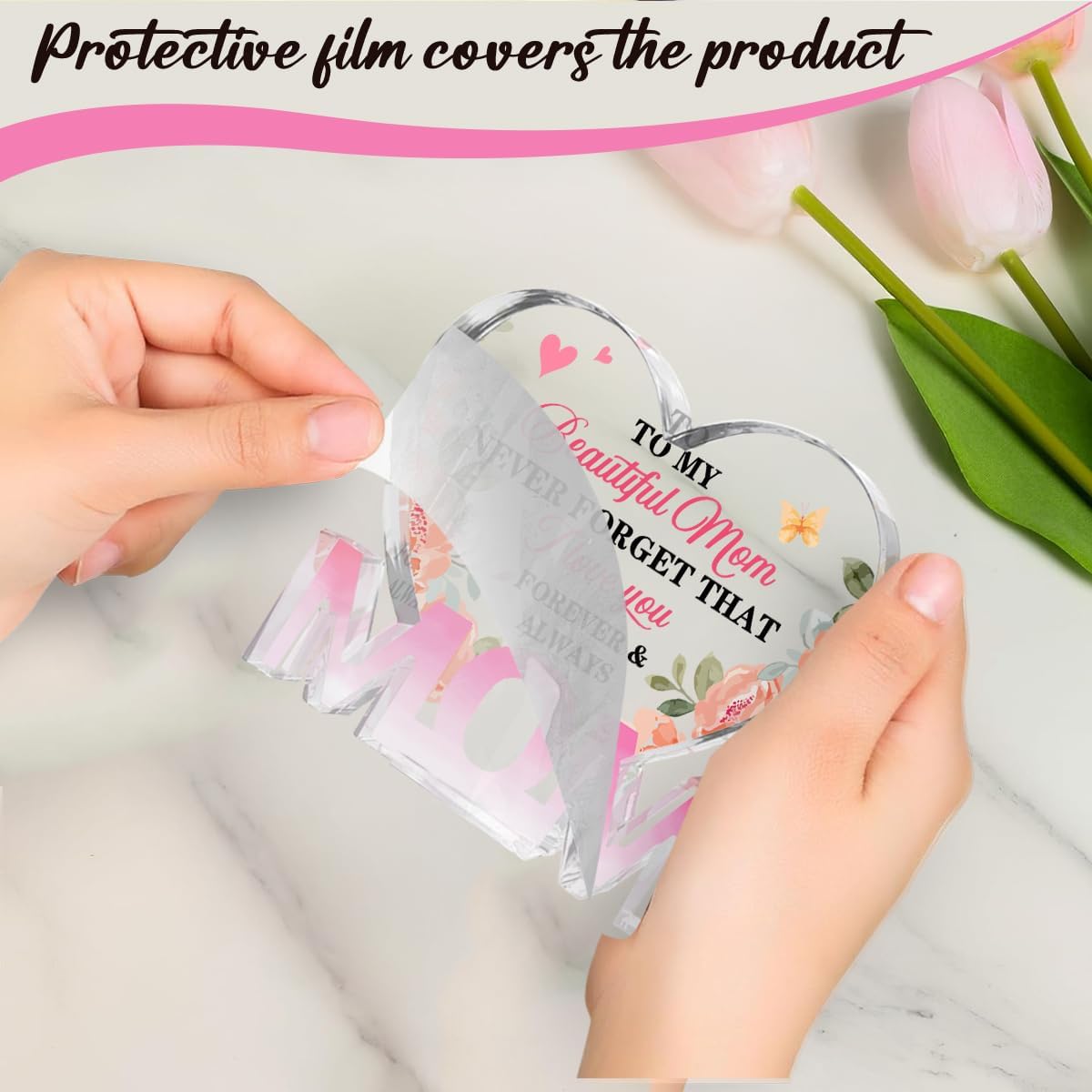 Mothers Day Gifts Best Mom Gifts -Gifts for Mom from Daughter Son - Best Mom Ever Gifts Unique Mother Birthday Acrylic Heart-Shaped Plaque Desk Decorations Present for Mom Christmas Anniversary