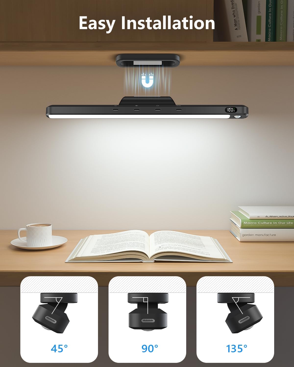 Ferswe 5W Motion Sensor LED Light Bar with Remote, 2500mAh Under Cabinet Lights with Battery Display,Eye-Friendly Mirror Lights Stick on, Rechargeable Light Bar for Cabinet, Closet, Bathroom and Desk