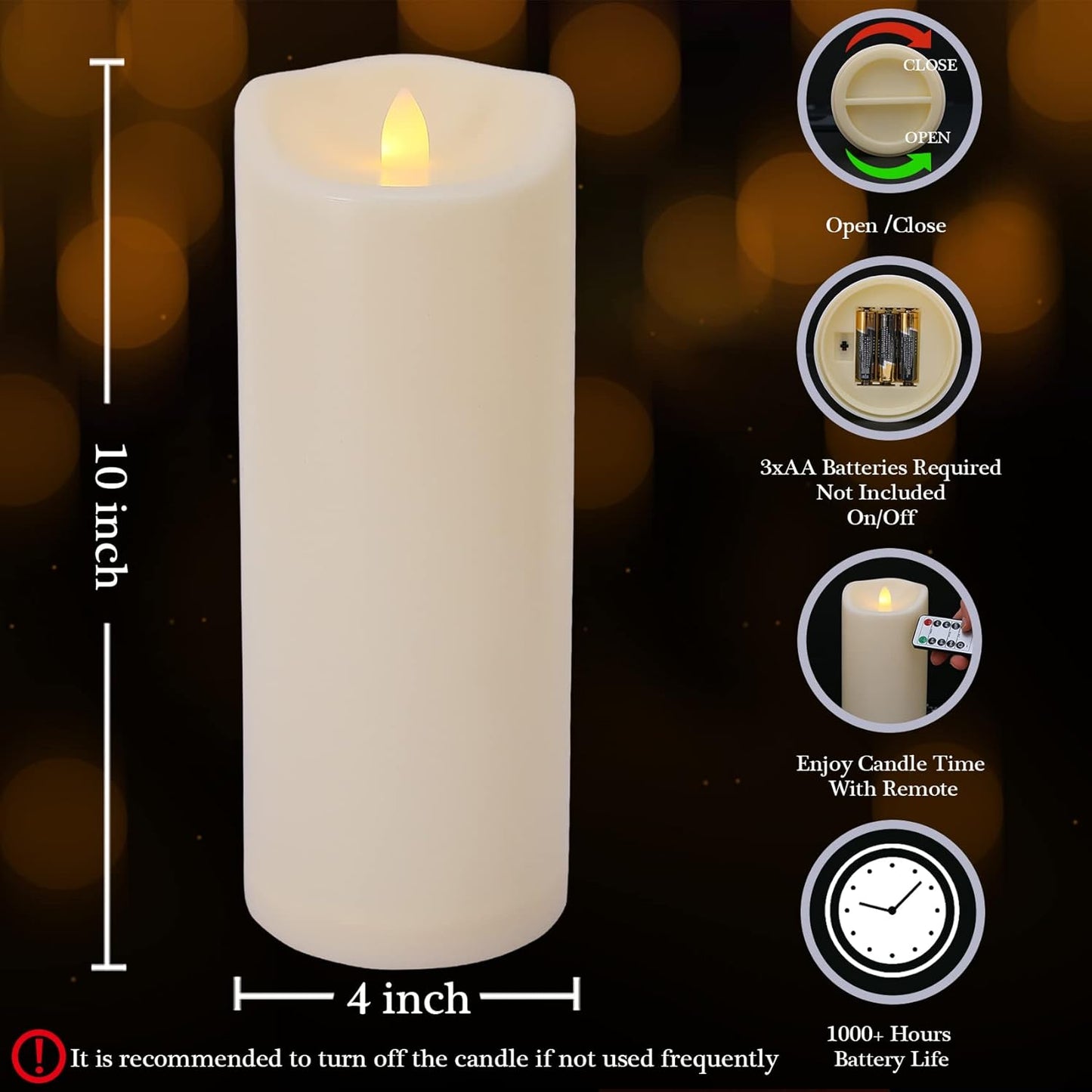 4" x 10" Large Outdoor Flameless Candle with Remote and Timer, Waterproof Battery Operated Flickering LED Pillar Candle for Lanterns, Ivory Plastic, 1 Pack (Battery Not Included)