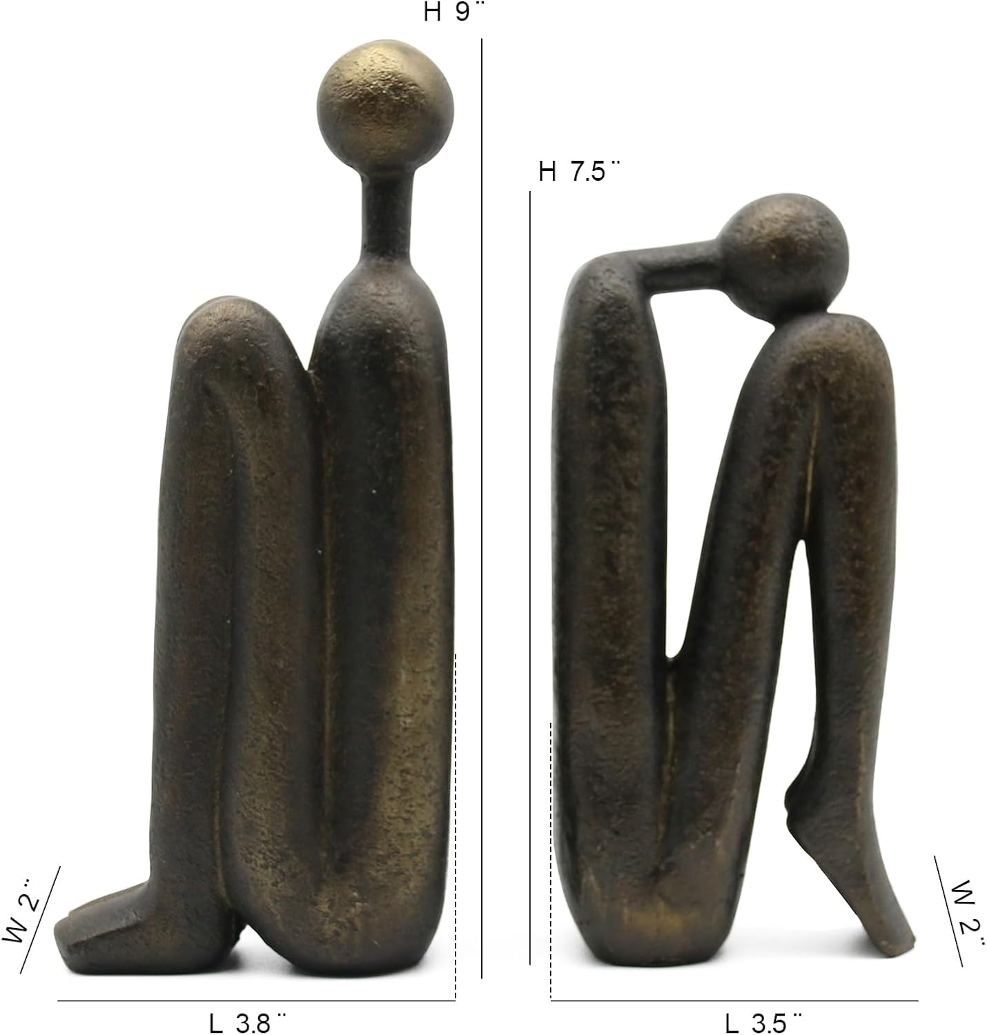 Lukitas Thinker Decorative Bookends, Non-Slip Book Holder, Book Ends for Shelves Living Room Office Home Decor, Resin, 1Pair/2Piece 9''