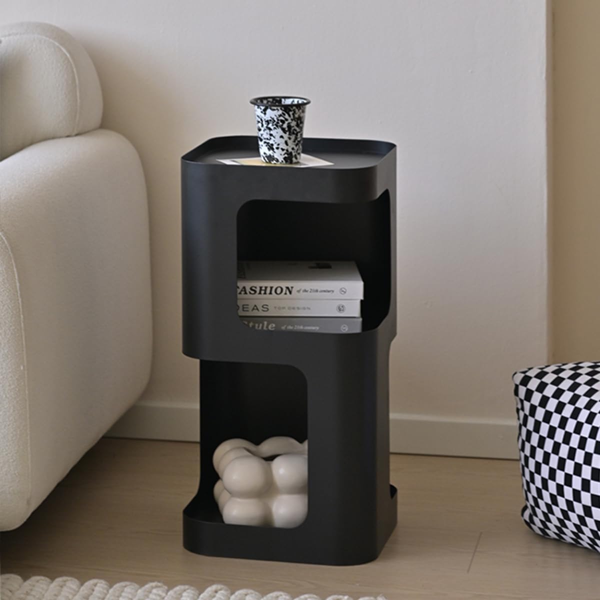 Modern Side Table,Small end Table for Small Spaces,Metal nightstand with Storage Shelf,Space-Saving Bedside Table Accent Table Drink Tables for Living Room,Bedroom.No Assembly Required