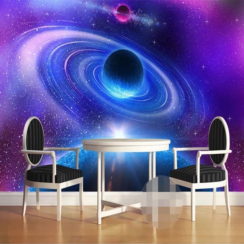 Custom Galaxy Wall Mural 3D Modern Space Moon Universe Peel and Stick Wallpaper Murals Living Room Bedroom Wall Mural