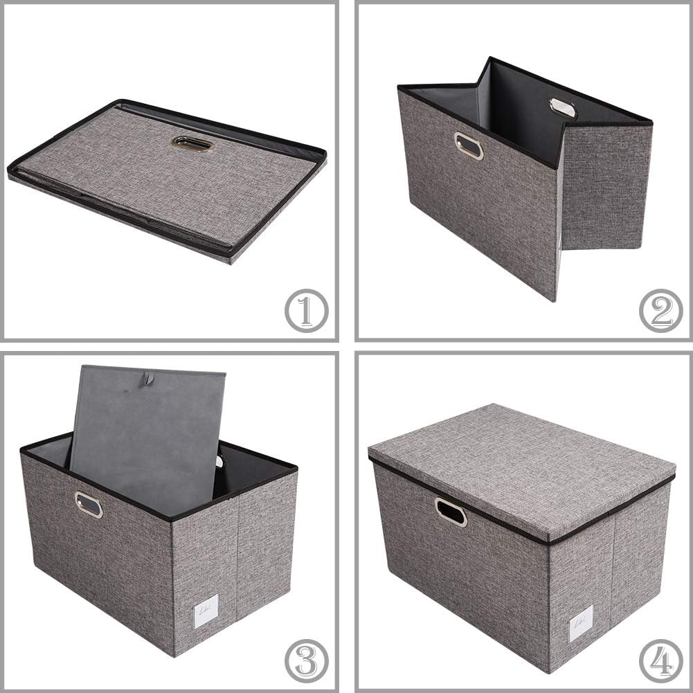 PRANDOM Extra Large Collapsible Storage Bins with Lids [5-Pack] Linen Fabric Foldable Storage Baskets Boxes Organizer Containers Cube with Cover for Bedroom Closet Office Nursery (22.8x15.75x13.8)