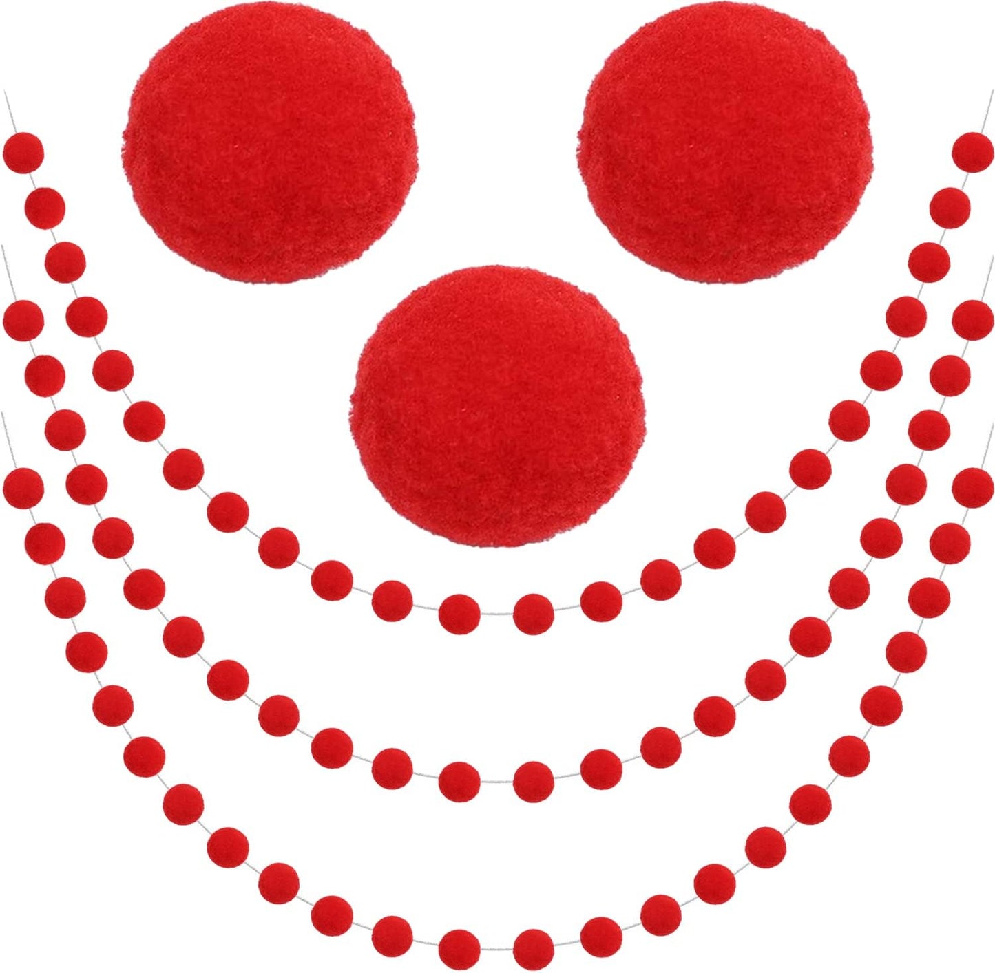 Jishi 3Pk Red Felt Berry Pom Pom Ball Garland Christmas Decorations Indoor Home Decor, Cute Red Berry Christmas Tree Ornaments, String of Pompom Bead Garland Hanging Xmas Holiday Birthday Party Banner