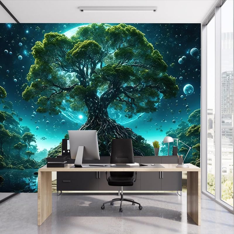 FENDROM Tree of Life Tapestry Nature Green Tree Wall Hanging Aesthetic Moon Night Fantasy Wonderland Tree Plants Wall Art For Home Dorm Living Room Decor