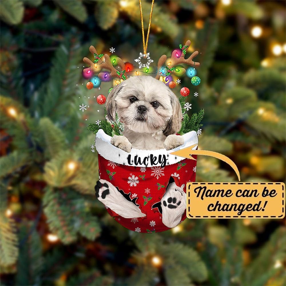 Cream Shih Tzu Dog Christmas Ornament, Cream Shih Tzu in Snow Pocket Christmas Tree Ornament, Dog Lovers Gift Idea Xmas Decor, Christmas Decorations for Tree, Christmas Ornament Gift for Dog Lovers