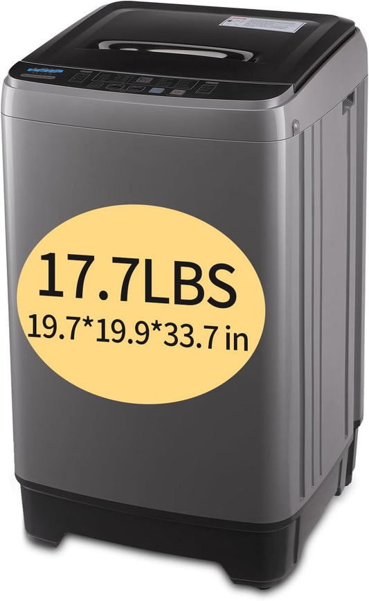 17.7 lbs Full-Automatic Washing Machine with LED Display, Portable Compact Laundry Washer with Drain Pump, 10 Wash Programs 8 Water Levels, Grey