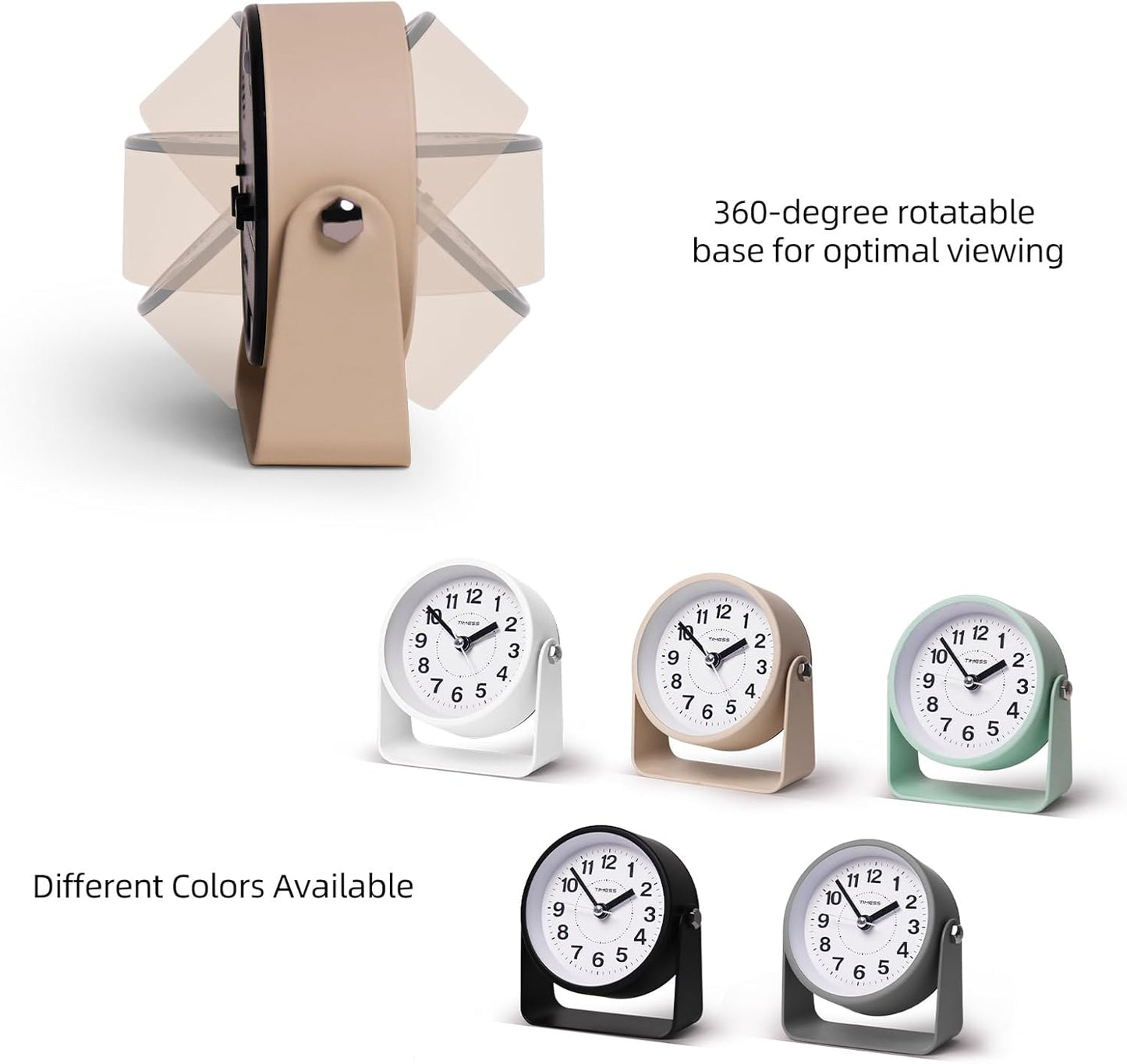 Analog Alarm Clock, Silent Non-Ticking Quartz Movement, Battery-Operated with Snooze & On-Demand Light, Easy to Set Gentle Wake Bedside Desk Clock, Ideal for Home, Travel, Office (Yellow)