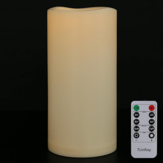 4" x 10" Large Outdoor Flameless Candles with Remote and Timer, Flickering Battery Operated LED Flameless Pillar Candles for Lantern, Porch, Patio, Ivory, 1 Pack