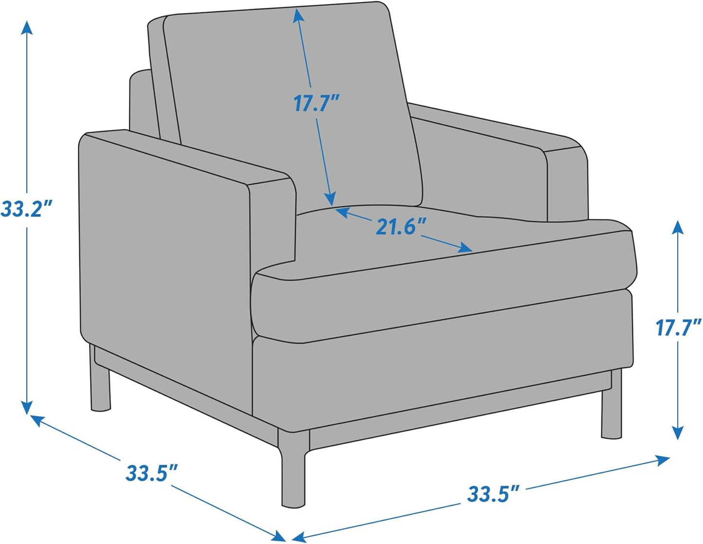 Oversized Accent Chair, Mid Century Modern Upholstered Armchair for Living Room, Comfy Chair for Bedroom Reading Chair, Single Sofa for Small Space with Rubberwood Base