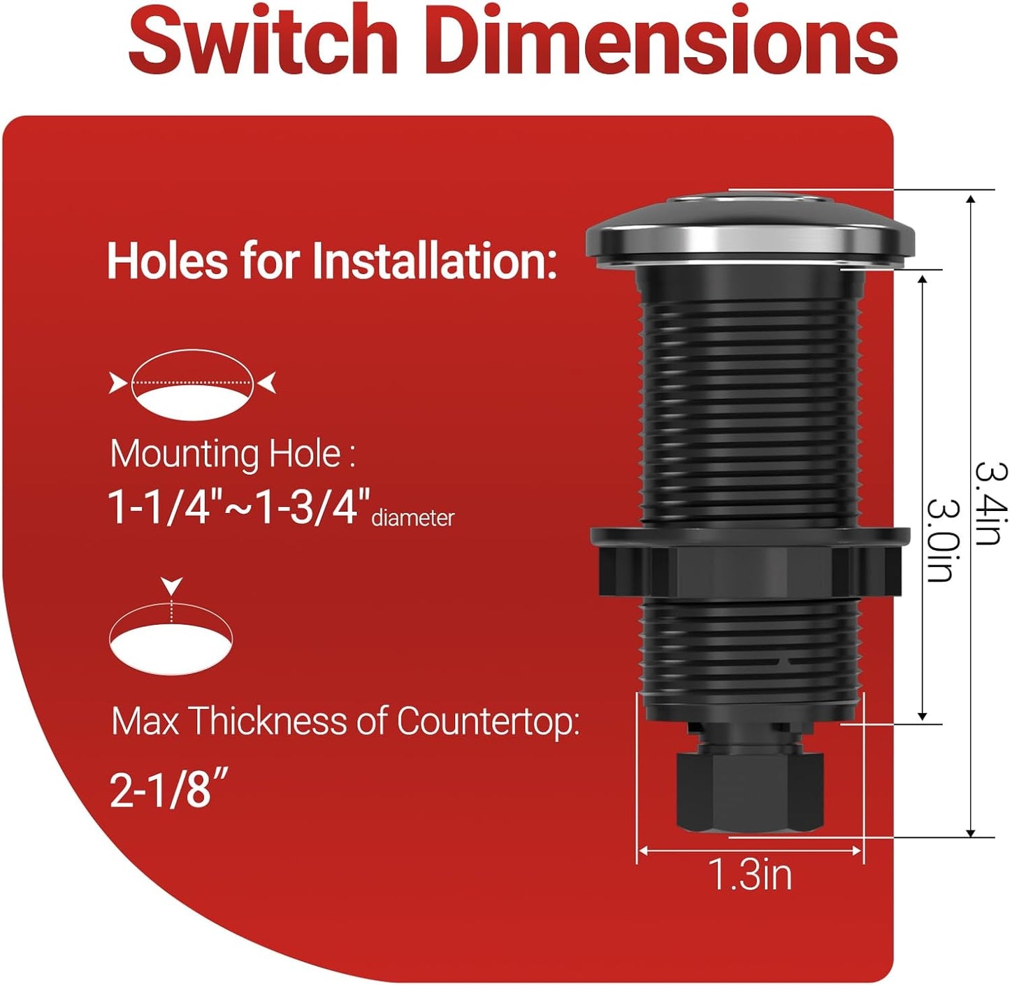 APIELE Garbage Disposal Air Switch Kit, Sink Top Push Button Switch for Food Waste Disposer, UL Listed 3.6" Long On/Off Air Button (Stainless Steel)