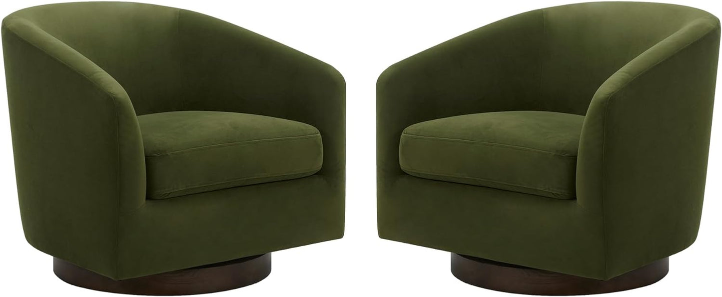 CHITA Swivel Accent Chair, FSC Certified Upholstered Velvet Barrel Chair for Living Room Set of 2, Fully Assembled, Forest Green