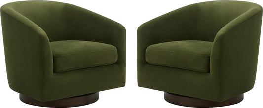 CHITA Swivel Accent Chair, FSC Certified Upholstered Velvet Barrel Chair for Living Room Set of 2, Fully Assembled, Forest Green
