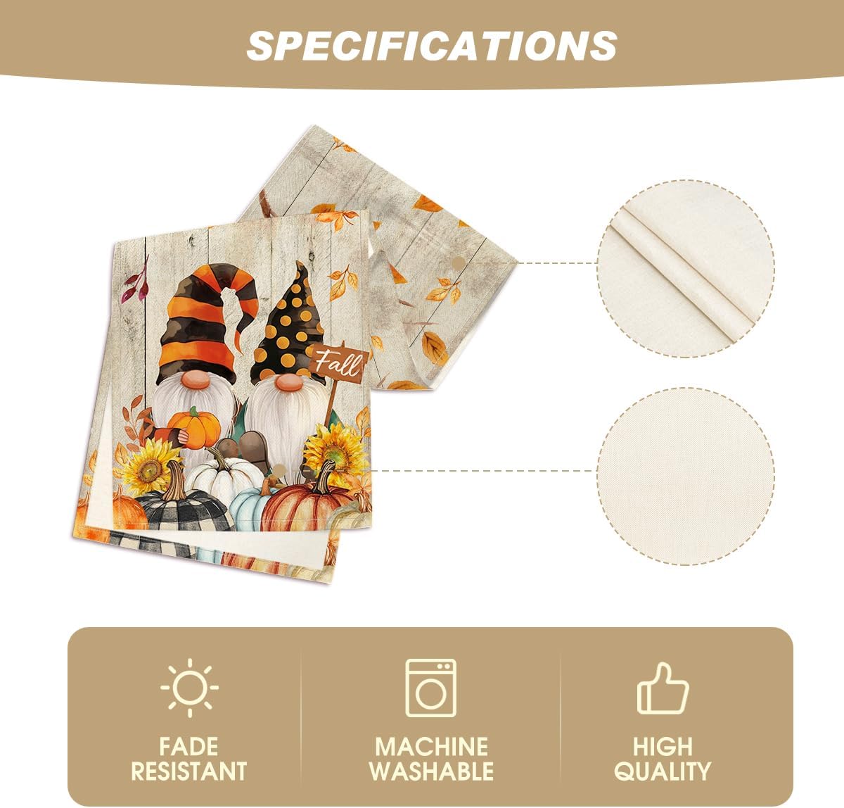 Artoid Mode Wood Gnomes Pumpkins Sunflower Leaves Fall Table Runner, Seasonal Autumn Kitchen Dining Table Decoration for Home Party Decor 13x72 Inch