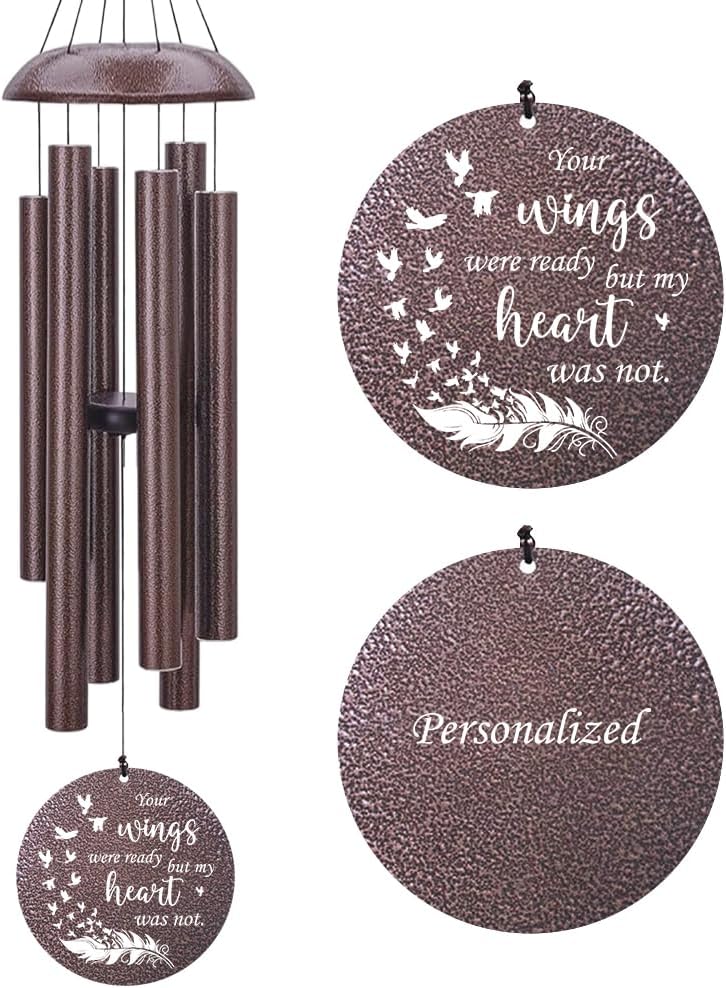 Wind Chimes Personalized, Metal Deep Tone Wind Chimes in Loving Memory, Custom Text for Loss of Loved Mom/Dad, Sympathy Gifts Wind Chime Memorial Gifts for Funeral Outdoor 36inch