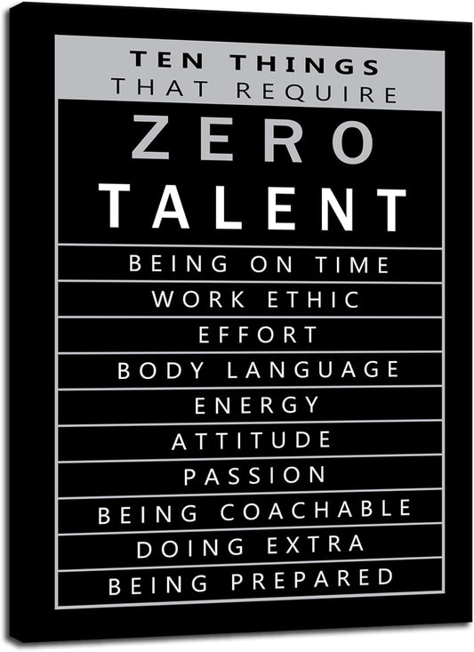 Inspirational Canvas Office Print Wall Art Ten Things That Require Zero Talent Poster Painting Modern Motivational Artwork Decor for Living Room Office Home Decor Wooden Framed[18" W x 24" H]