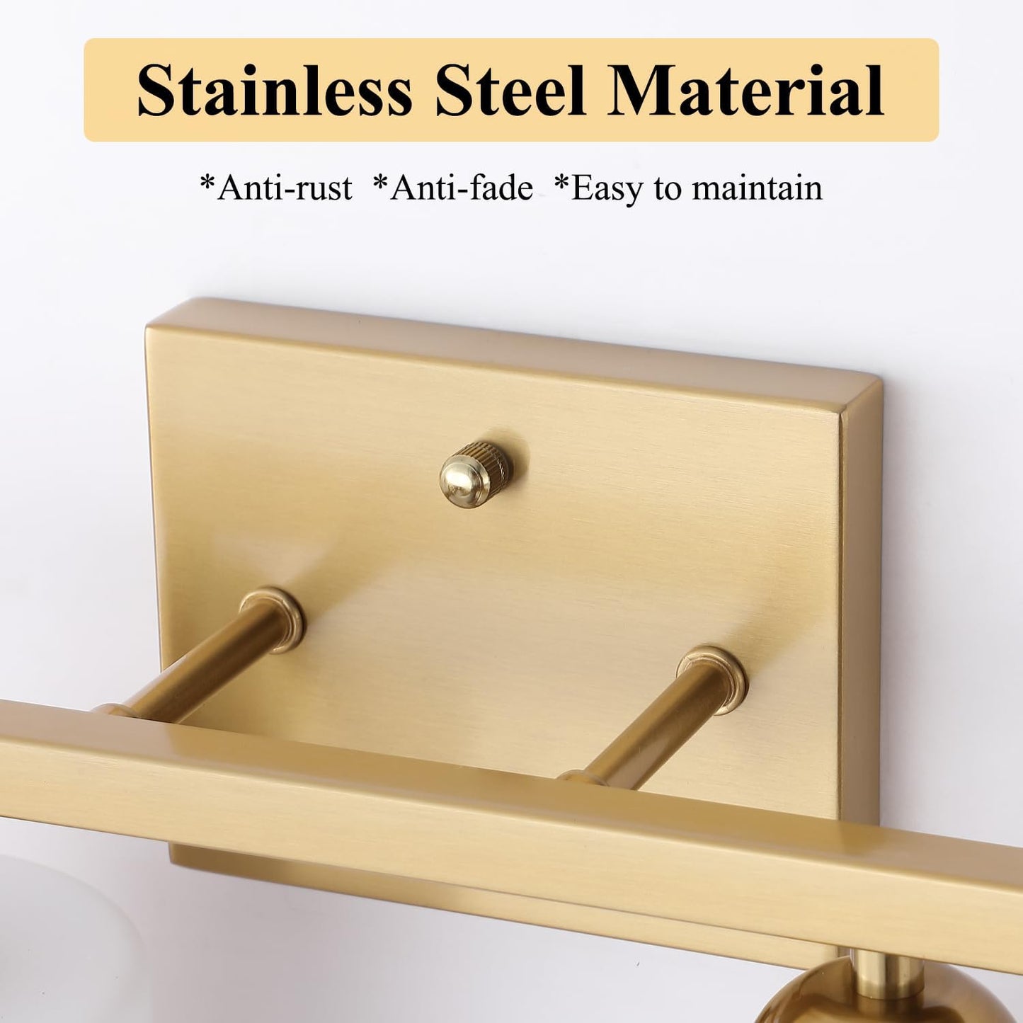 Stainless Steel Milk Glass Vanity Lights for Bathroom, 3 Light Gold Bathroom Light Fixtures Over Mirror, Ceramic E26 Sockets Wall Mounted