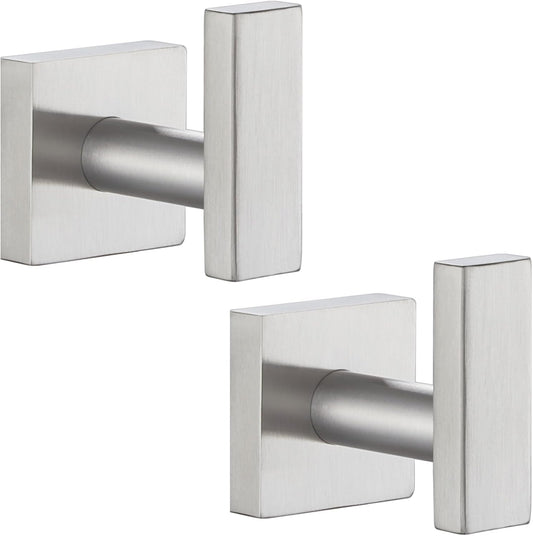 Angle Simple Bathroom Towel Hook 2 Pack, SUS304 Stainless Steel Bath Robe Holder, Modern Coat Hook Wall Mounted, Brushed Nickel