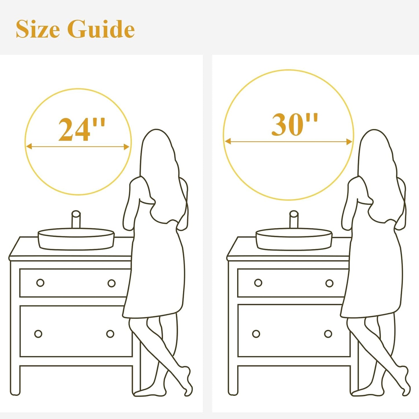 Fabuday Gold Circle Mirror for Bathroom - 24 Inch Golden Framed Round Mirror for Wall Decor, Living Room, Bedroom, Entryway Circular Mirrors