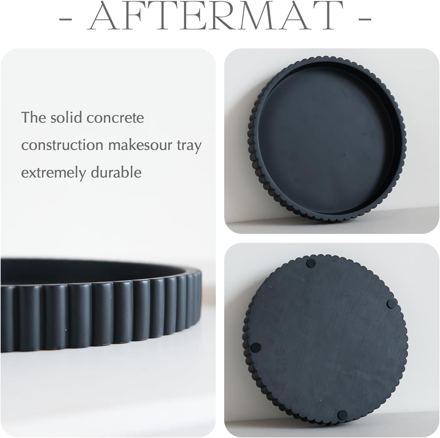 Decorative Tray for Coffee Table, Living Room, Side Table, 11" Black Round Concrete Home Decor Serving Trays for Accent Table, Console Table