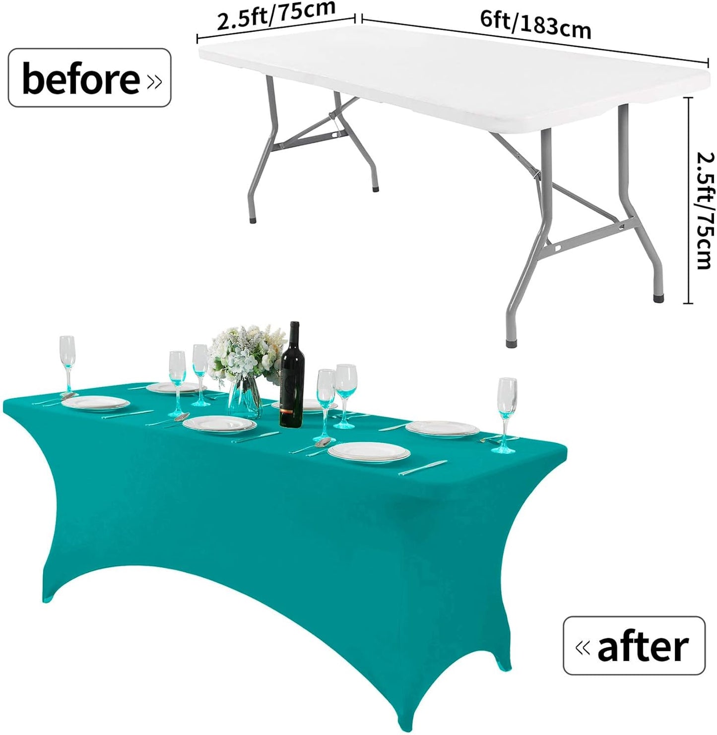 Spandex Table Cover for 6Ft or 4fT or 8ft Table Universal Fitted Stretch Tablecloth for Party, Banquet, Wedding and Events-Turquoise