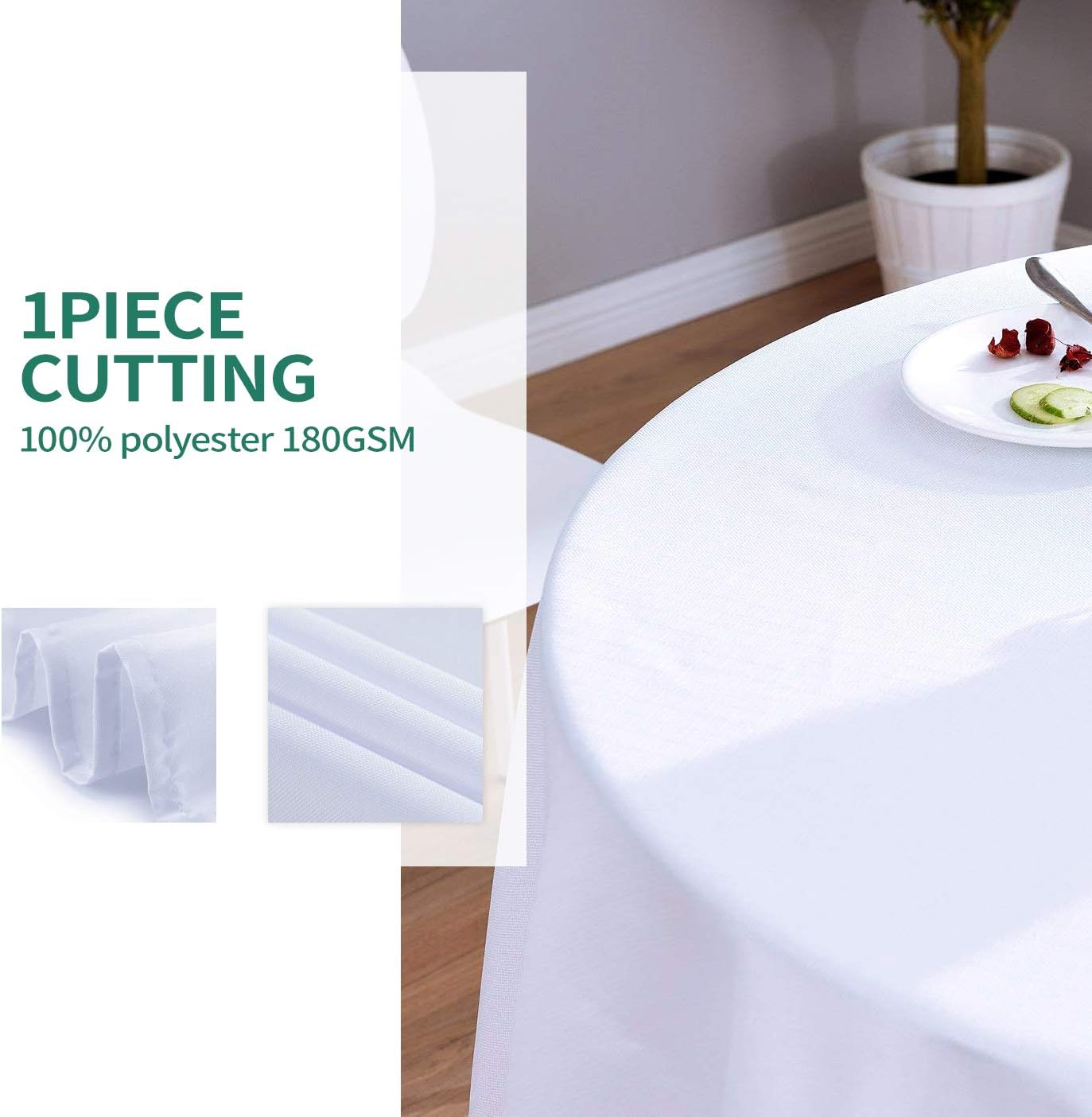 Surmente White Tablecloth for Round Tables, 120-inch Round Table Cloths for Weddings, Banquets, or Restaurants