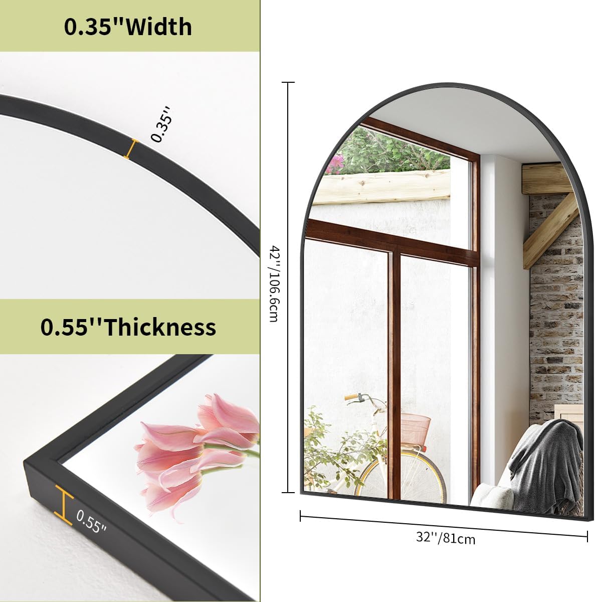 BEAUTYPEAK 32"x42" Arch Bathroom Mirror, Wall Mounted Vanity Metal Frame Mirror for Bedroom, Entryway, Living Room, Black