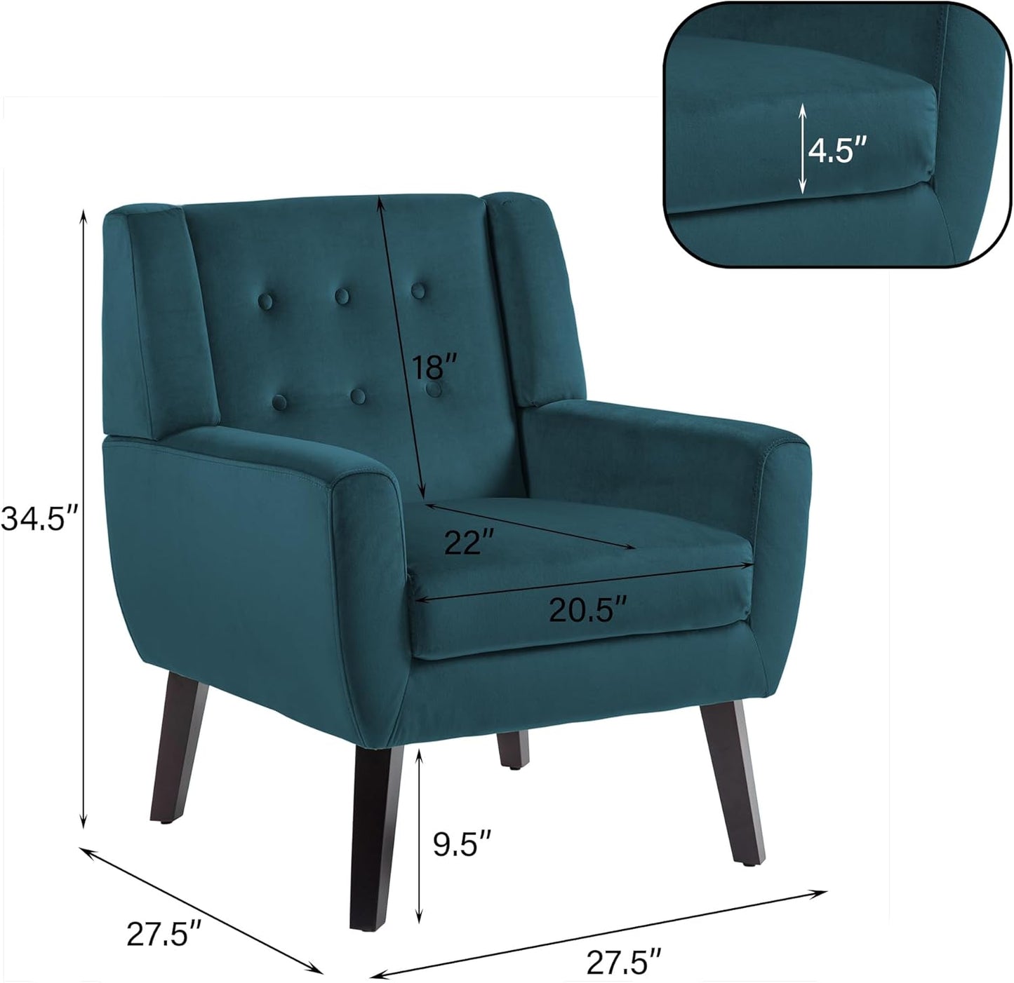UIXE Accent Chairs Set of 2, Velvet Upholstered Armchair for Living Room, Modern Club Arm Chairs Comfy Single Sofa Button Tufted Bedroom Reading Seat - Blue