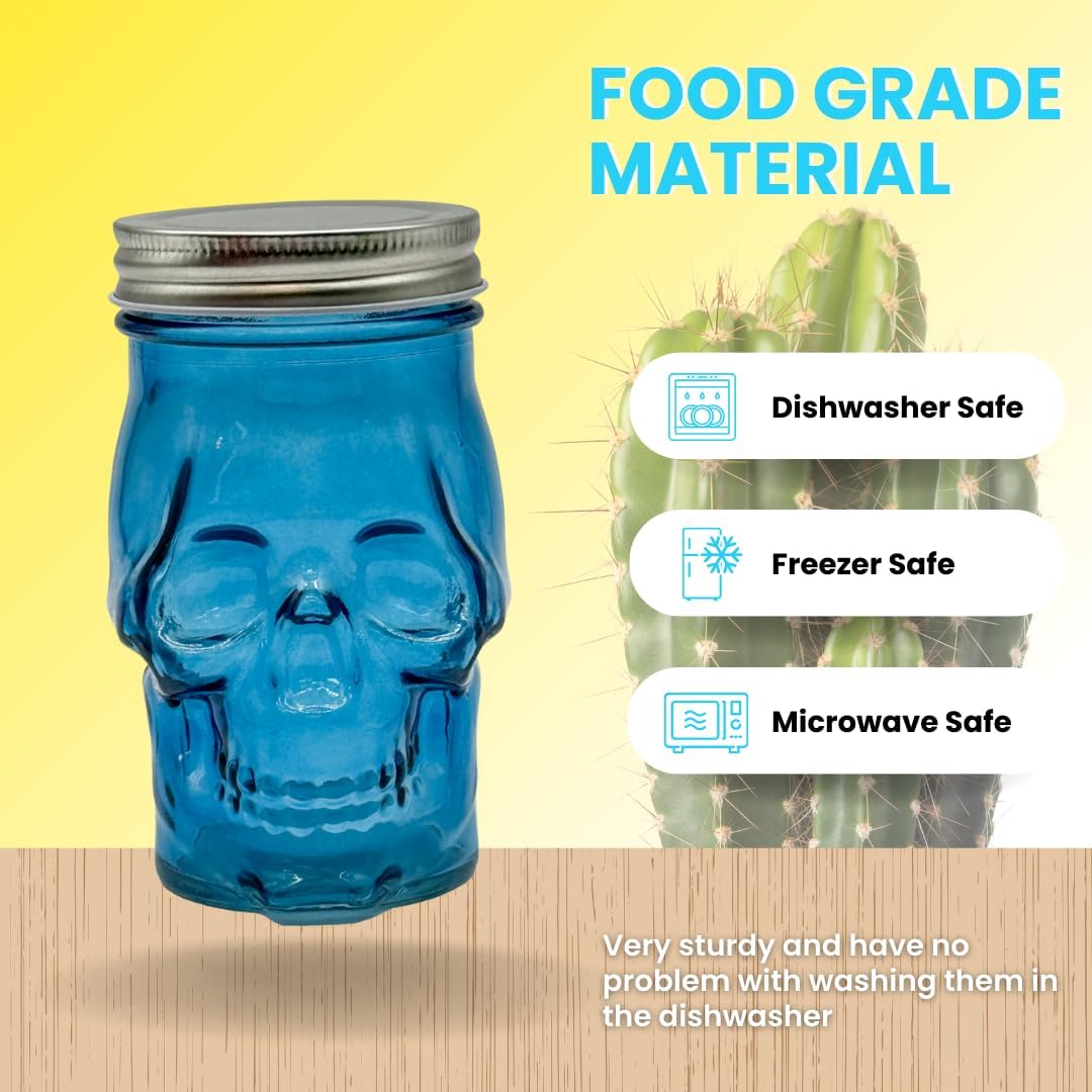 Generic 14 oz Colorful Skull Glass Mason Jar – Mix & Match 7 Vibrant Colors, Large & Durable! (Yellow)