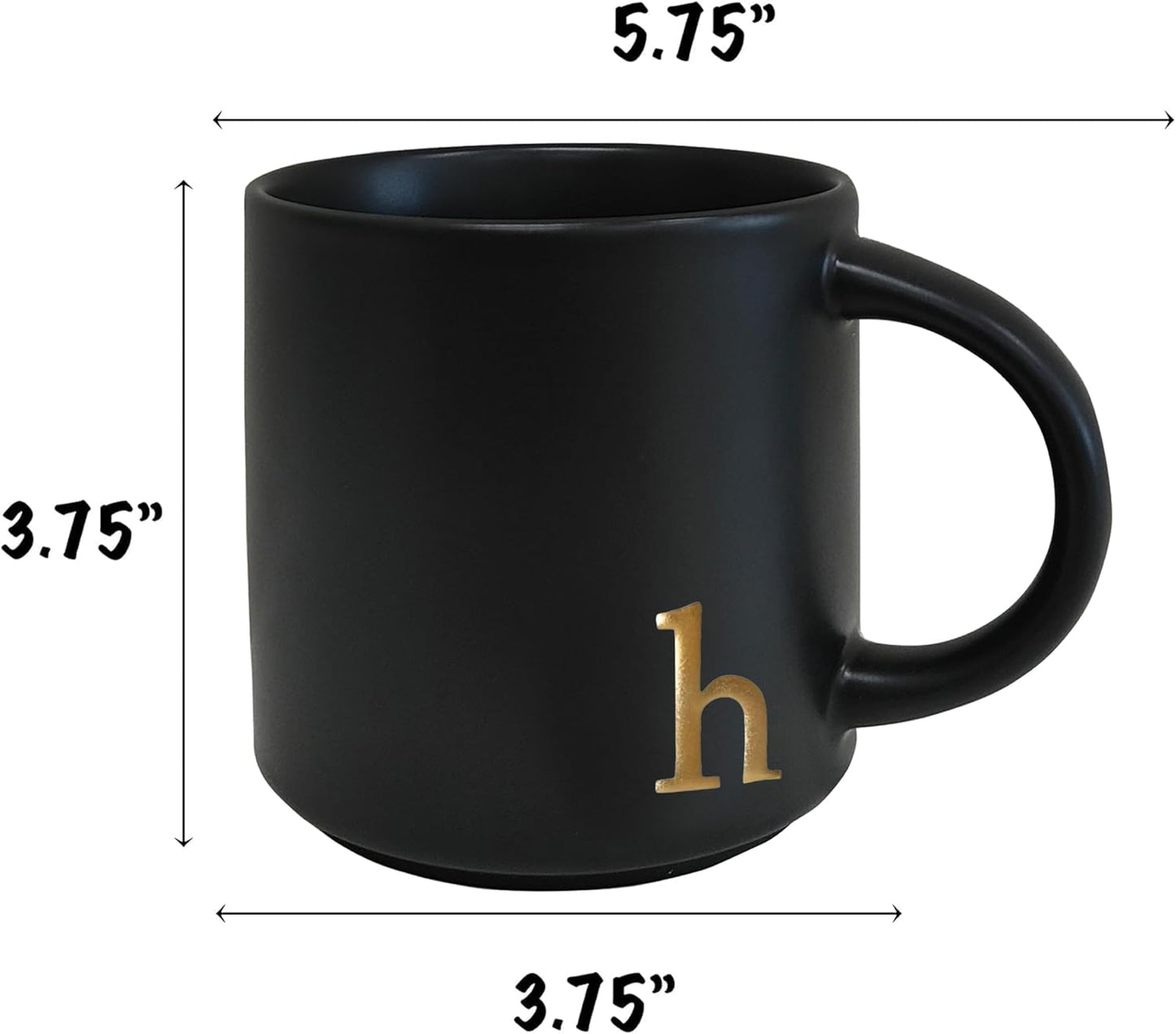 COLLECTIVE HOME - Black Monogram Ceramic Mugs, 15 oz Golden Initial Coffee Cups, Elegant Alphabet Tea Mugs, Personalized Halloween Mug with Gift Box, Perfect for Office and Home Décor (h)