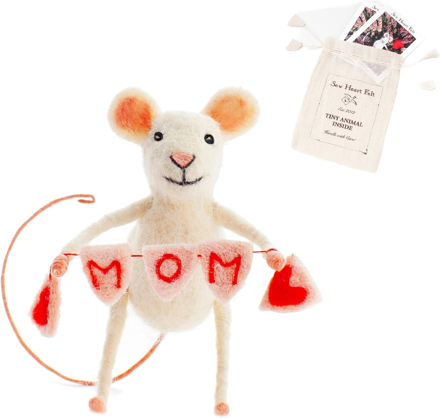 | Hand-Felted Mom Bunting Mouse | Organic Wool Home Decor | Fair Trade Plush Animal Ornament | Gift for Any Occasion | Perfect for New Spaces & Home Accessories