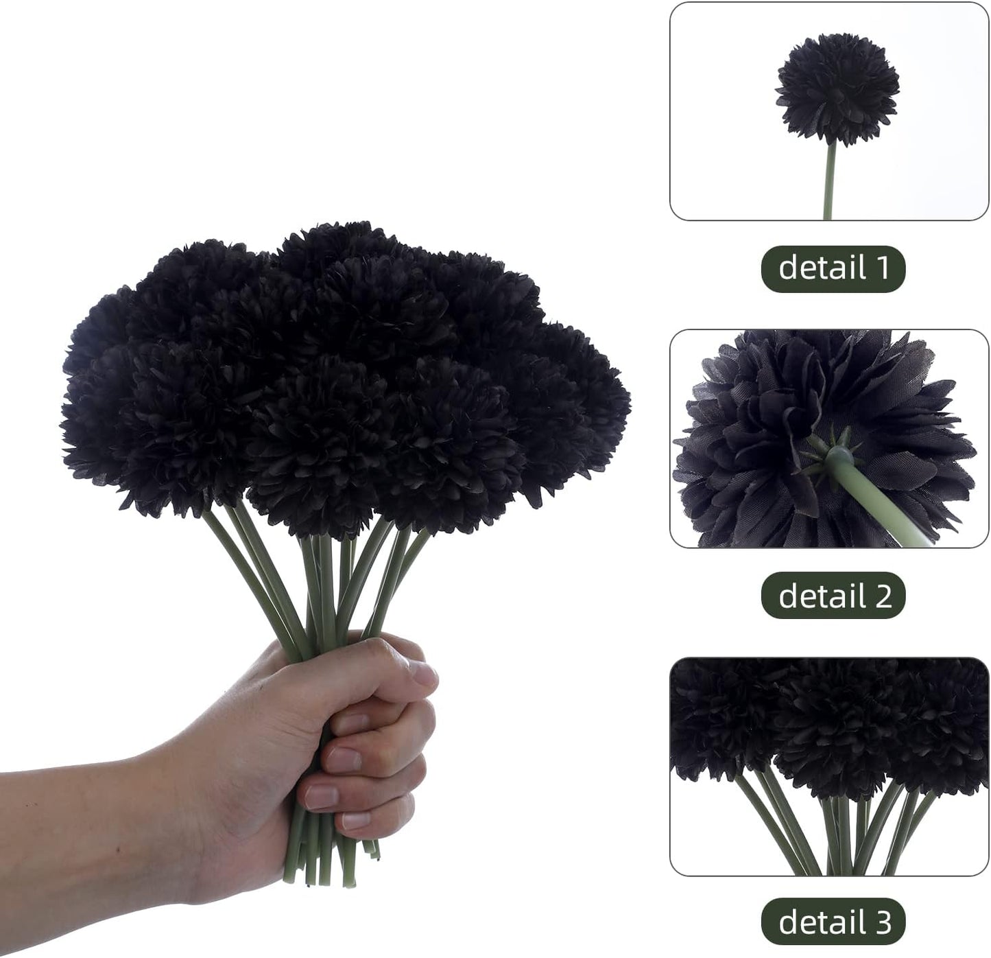 Kimura's Cabin 20Pcs Black Fake Ball Flowers Artificial Silk Chrysanthemums Faux Mums Flower Bouquets for Halloween Home Festive Party Decor Kitchen Table Centerpiece(Black)