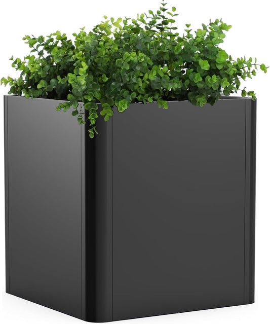 Metal Square Planter Box, Galvanized Steel Planters for Outdoor Plants, 24"x 24"x 25" Black Large Outdoor Planters with Drainage Hole for Porch/Patio/Garden