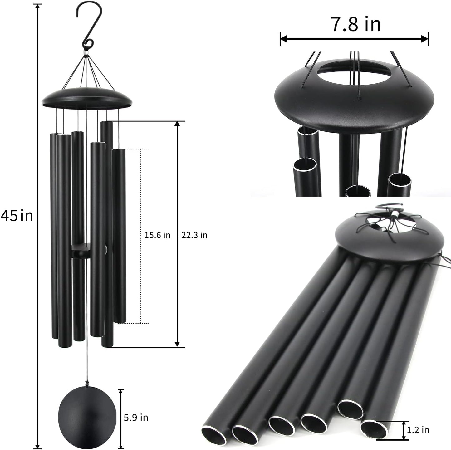 ASTARIN 45 in Memorial Wind Chimes Large with 6 Heavy Tubes, Large Deep Tone Wind Chimes Outdoor for Garden Hanging Décor,Sympathy Gifts. Black