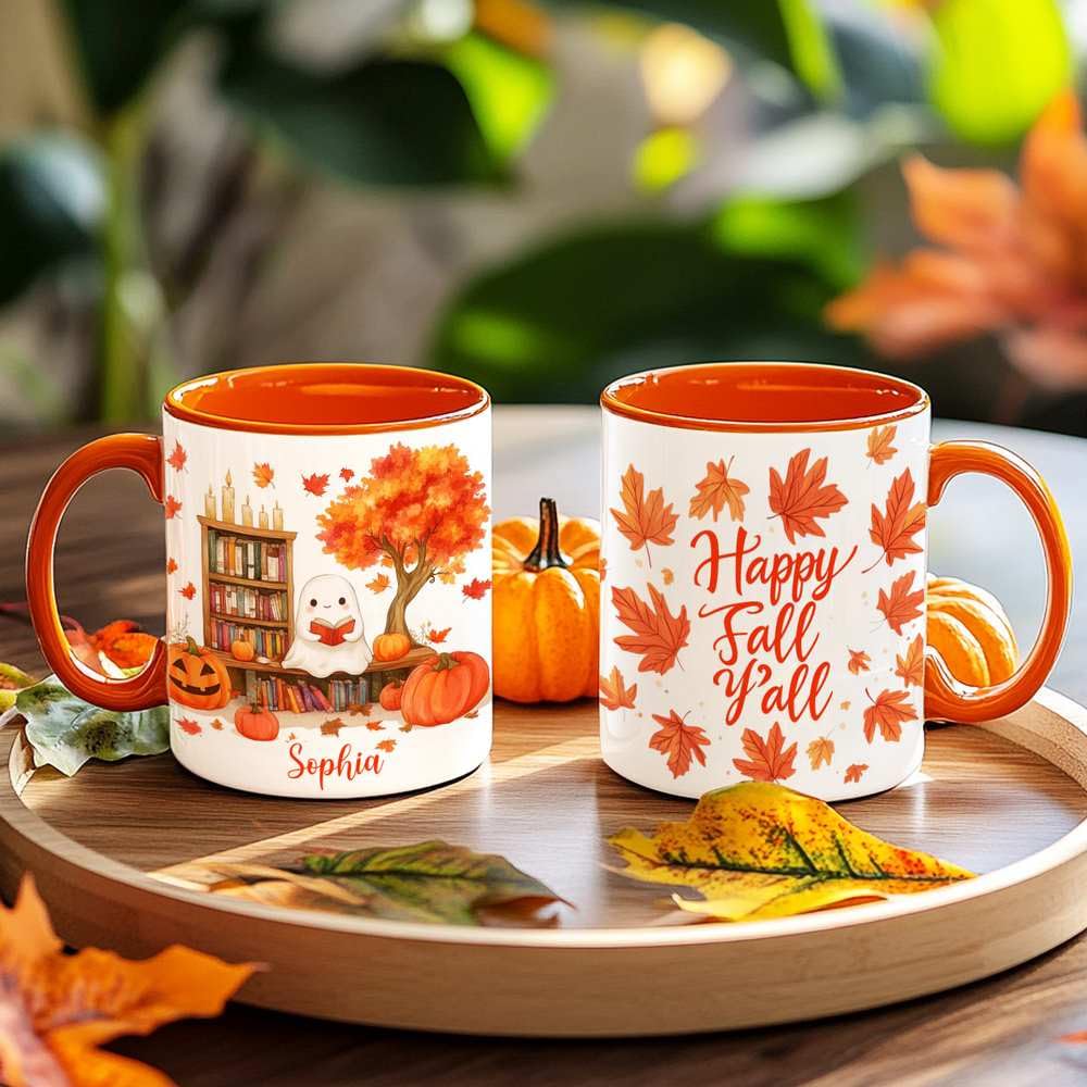Personalized Fall Ghost Coffee Mugs - Ghost Lover Mugs Gift for Women Men - Fall Autumn Decor Gifts For Home Farmhouse Thanksgiving - Happy Fall Y'all Mug - 11oz Printed Ceramic Mug