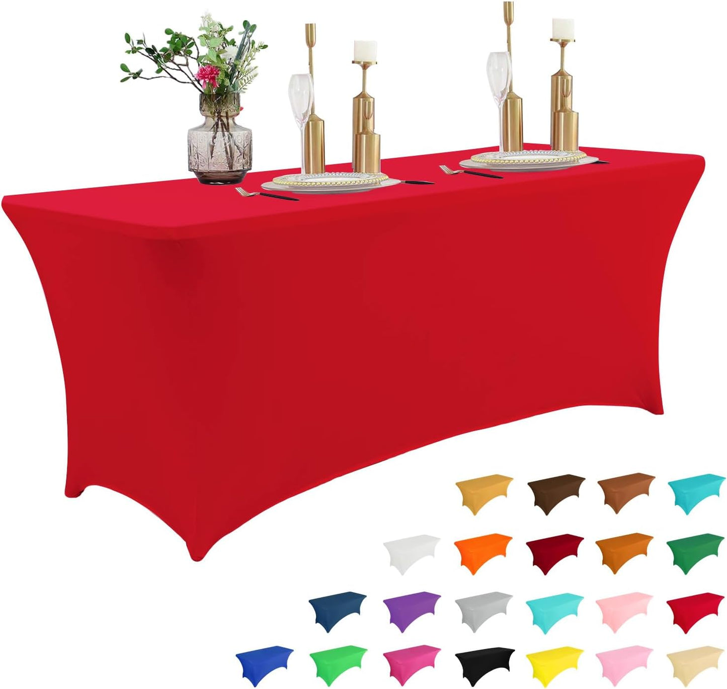 IVAPUPU 6FT Table Cloth for Rectangular Fitted Events Stretch Red Table Covers Washable Cover Spandex Tablecloth Protector for Party, Wedding, Cocktail, Banquet, Festival