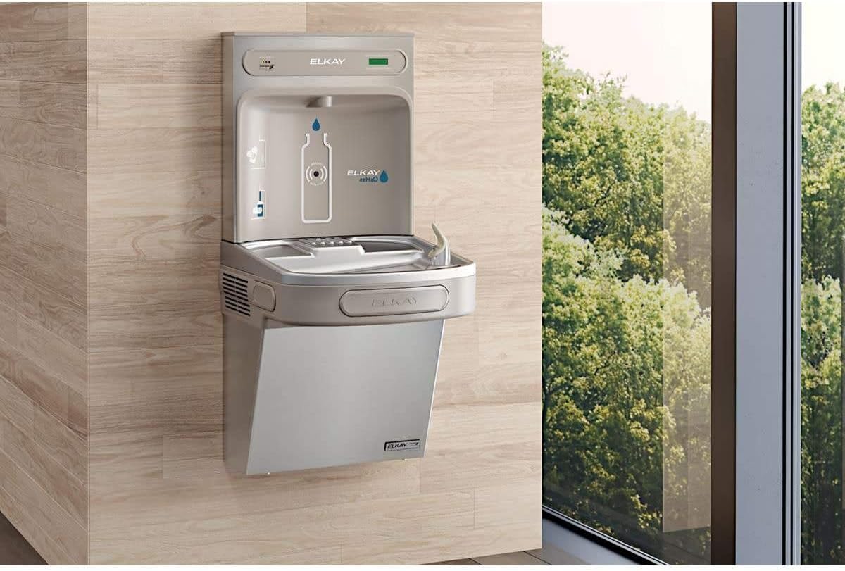 Elkay LZSG8WSK EZH2O Wall Mounted Drinking Fountain and Hands Free Bottle Filling Station with Cooler - Light Gray Granite