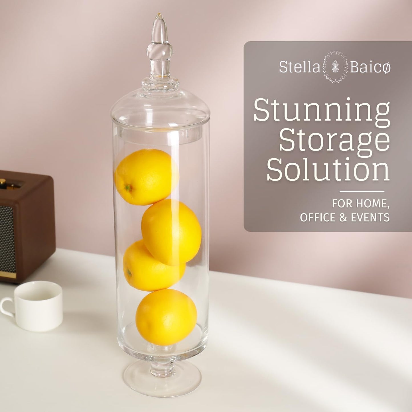 Large Glass Apothecary Jars with Lids, Tall Glass Canister, Candy Jar for Candy Buffet, Classic Footed Decorative Jars for Wedding and Party (Height: 20", Diameter: 5.5")