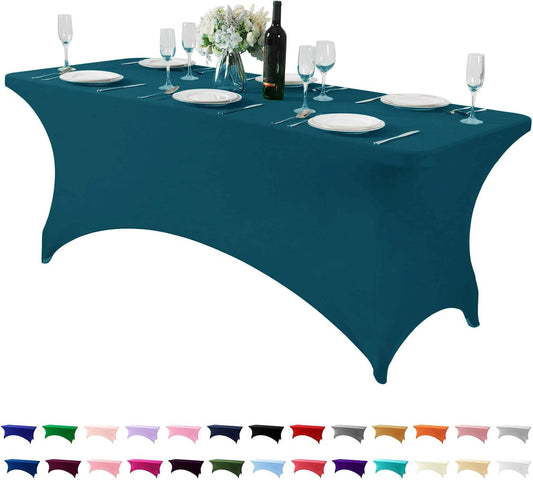 Spandex Table Cover for 6Ft or 4fT or 8ft Table Universal Fitted Stretch Tablecloth for Party, Banquet, Wedding and Events-Peacock